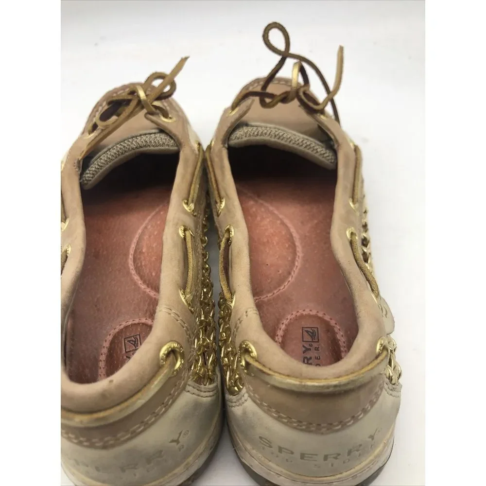 Sperry‎ Top Sider Women's Tan Brown Leather Chain Link Boat Shoes Size 7.5